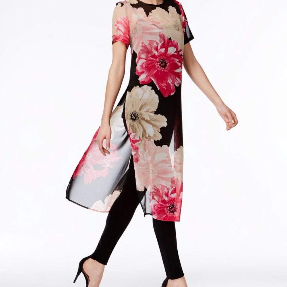 Calvin Klein Sheer Floral-Print Tunic